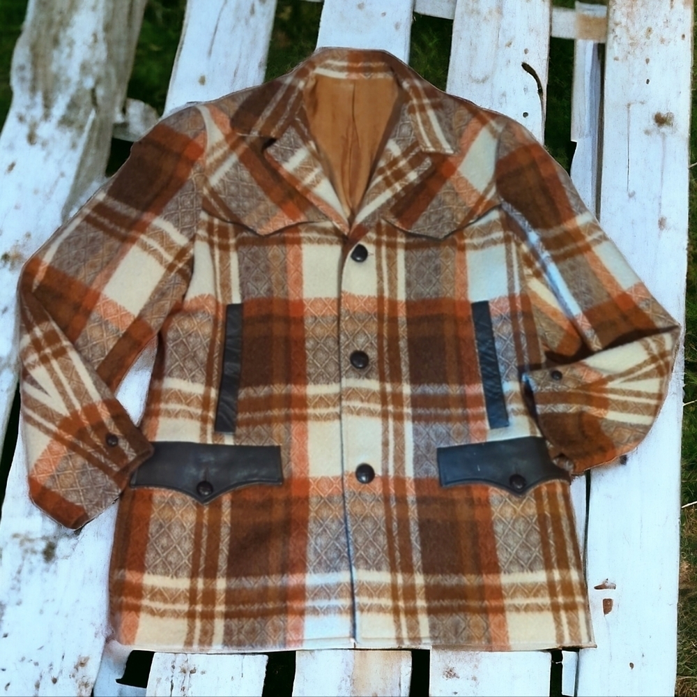 Sage Fashions Oklahoma vtg 70s colorful wool plaid western jacket sz 42L